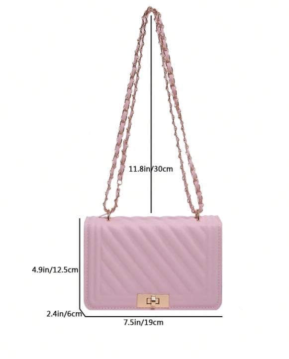 Pink Quilted Shoulder Bag, Chain Strap Purse, Diagonal Quilted Handbag, Pink Crossbody Bag, Elegant Flap Purse