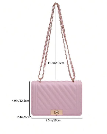 Pink Quilted Shoulder Bag, Chain Strap Purse, Diagonal Quilted Handbag, Pink Crossbody Bag, Elegant Flap Purse