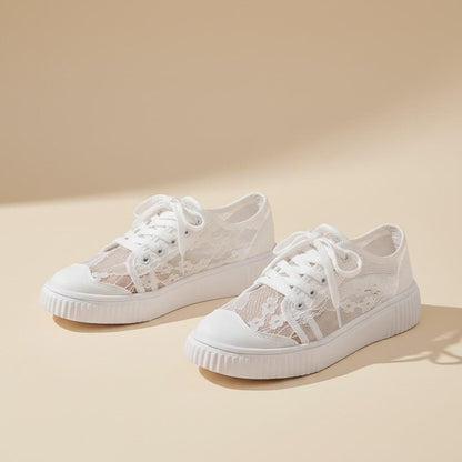 White Floral Lace Sneakers for Women, Romantic Low Top Shoes, Bridal Wedding Sneakers