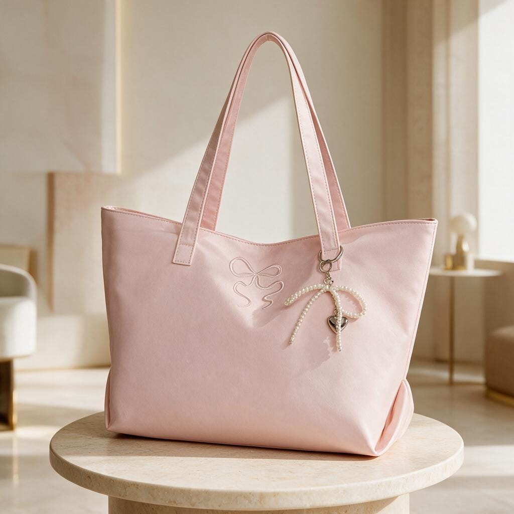 Pink Bow Tote Bag, Coquette Shoulder Bag, Soft Girl Handbag, Cute Pink Purse, Feminine Everyday Tote, Ribbon Charm Bag