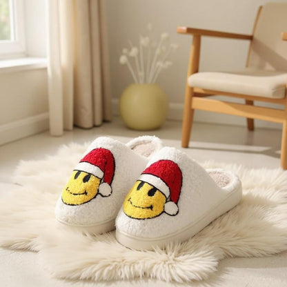 Santa Hat Slippers, Fuzzy Christmas House Shoes, Plush Holiday Slippers