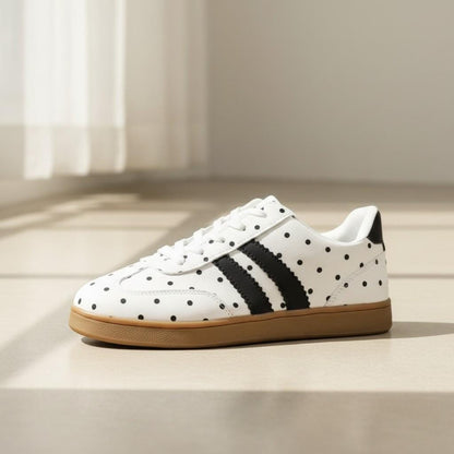 Polka Dot Sneakers for Women, Black White Casual Shoes, Retro Low Top Lace Up Sneakers, Cute Everyday Shoes
