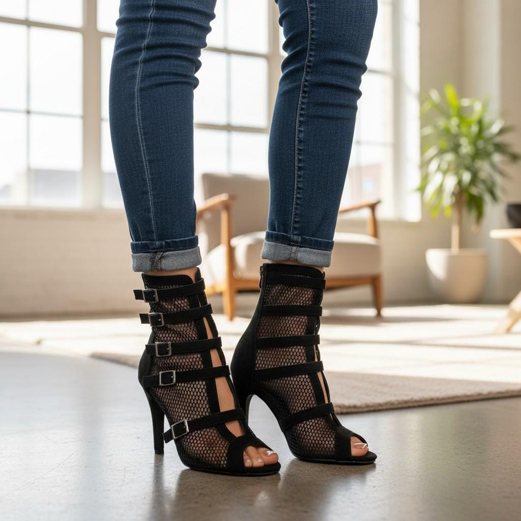 Black Bow Peep Toe Booties, High Block Heel Ankle Boots for Womens
