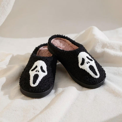 Black Horror Slippers, Ghost Face House Shoes, Cozy Halloween Indoor Slippers
