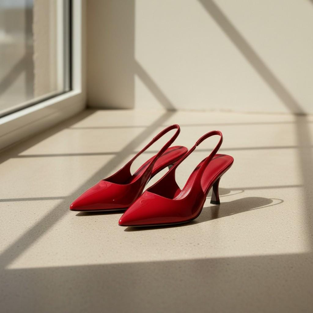 Red Slingback Heels for Women, Pointed Toe Stiletto Pumps, Glossy High Heel Dress Shoes