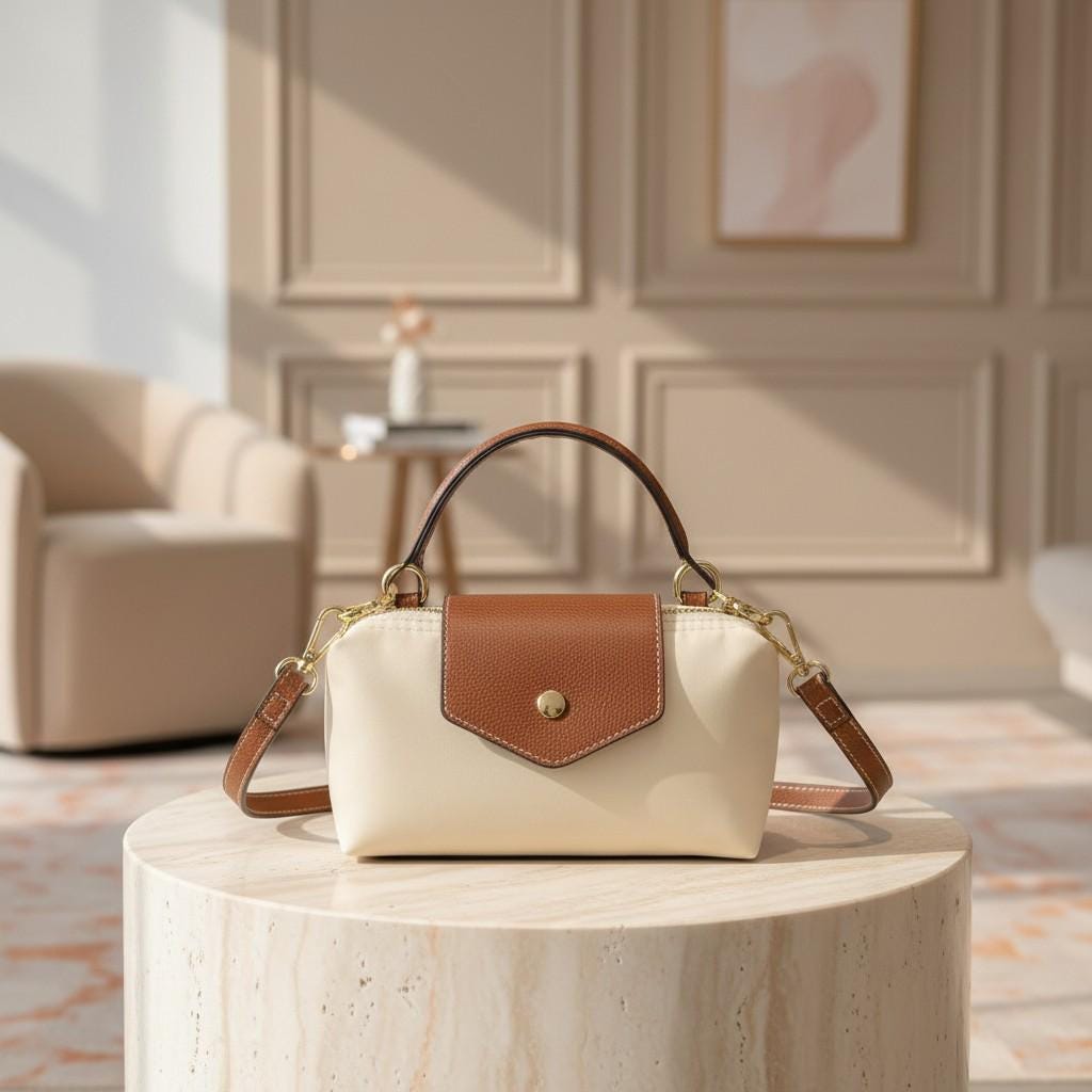 Cream Brown Crossbody Bag for Women, Small Shoulder Handbag, Elegant Top Handle Purse, Minimalist Everyday Bag