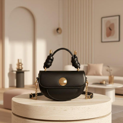 Black Top Handle Bag, Structured Shoulder Bag, Elegant Flap Handbag, Small Crossbody Purse, Gold Hardware, Women's Everyday Bag