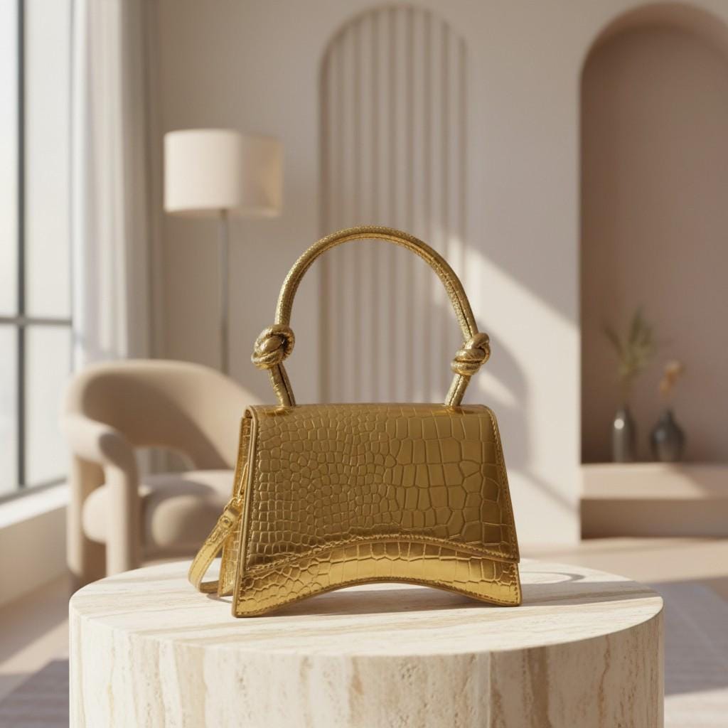 Gold Croc Embossed Top Handle Bag, Metallic Shoulder Purse, Structured Flap Handbag, Gold Crossbody Bag, Statement Purse