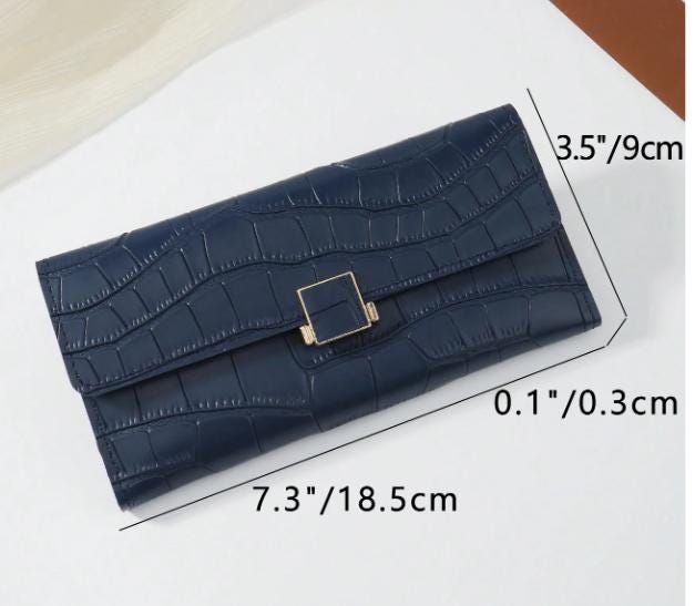 Navy Croc Embossed Wallet, Long Womens Flap Wallet, Elegant Clasp Purse