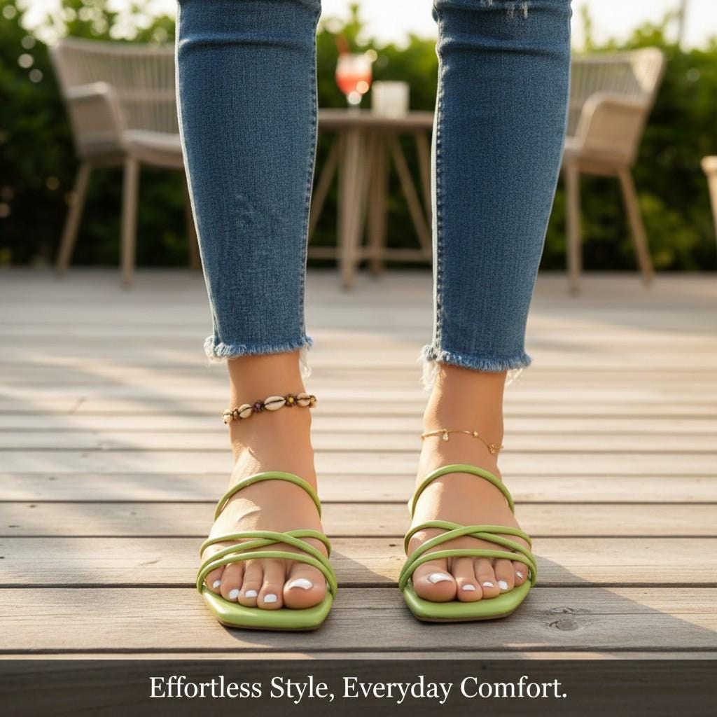 Lime Green Strappy Sandals for Women, Square Toe Flat Sandals, Minimalist Summer Shoes