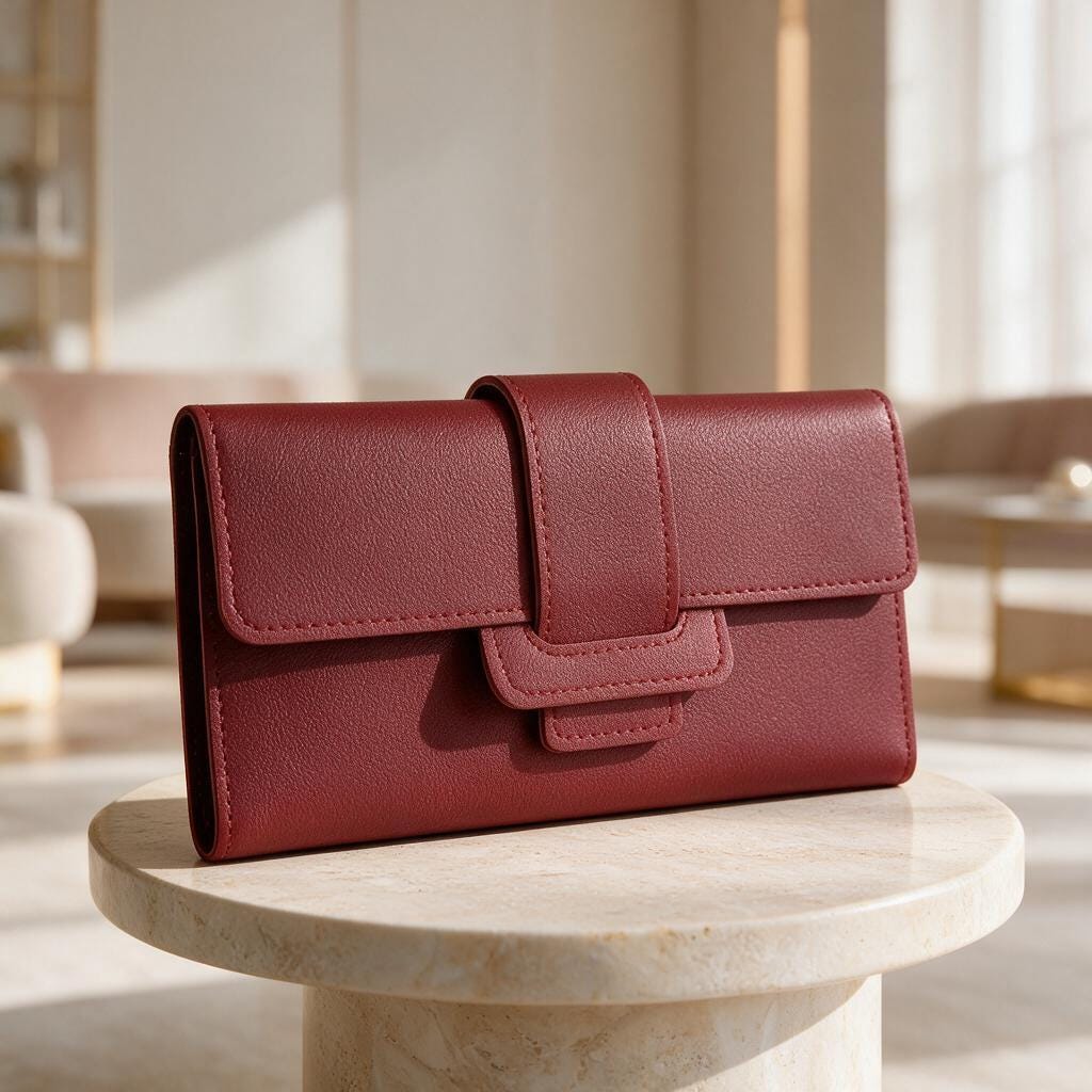 Burgundy Long Wallet, Womens Flap Wallet, Minimalist Red Purse