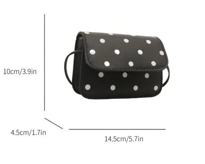 Black Polka Dot Crossbody Bag, Mini Shoulder Purse, Black White Handbag, Cute Flap Bag, Small Everyday Crossbody
