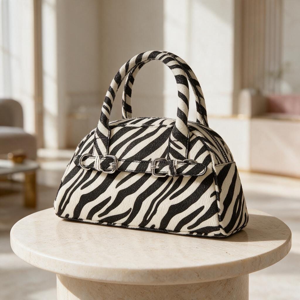 Zebra Print Handbag, Black White Top Handle Purse, Animal Print Bag, Structured Statement Handbag, Trendy Womens Purse