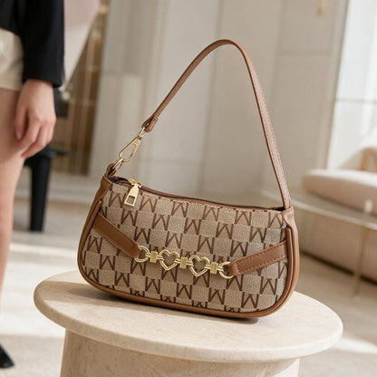Brown Monogram Shoulder Bag, Y2K Baguette Purse, Vintage Inspired Handbag, Cute Everyday Bag
