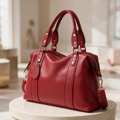 Red Satchel Handbag, Top Handle Shoulder Bag, Structured Red Purse, Crossbody Bag for Women, Elegant Everyday Handbag