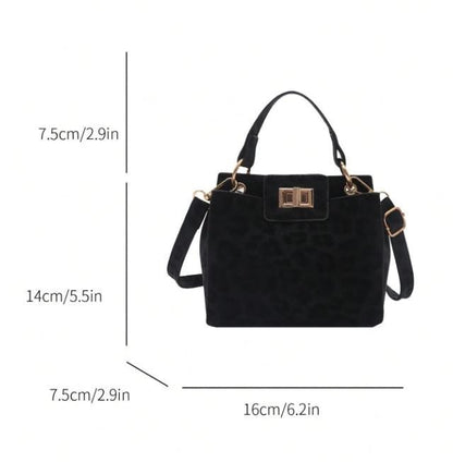 Black Leopard Handbag, Structured Top Handle Purse, Elegant Shoulder Bag, Animal Print Womens Handbag, Gold Buckle Purse