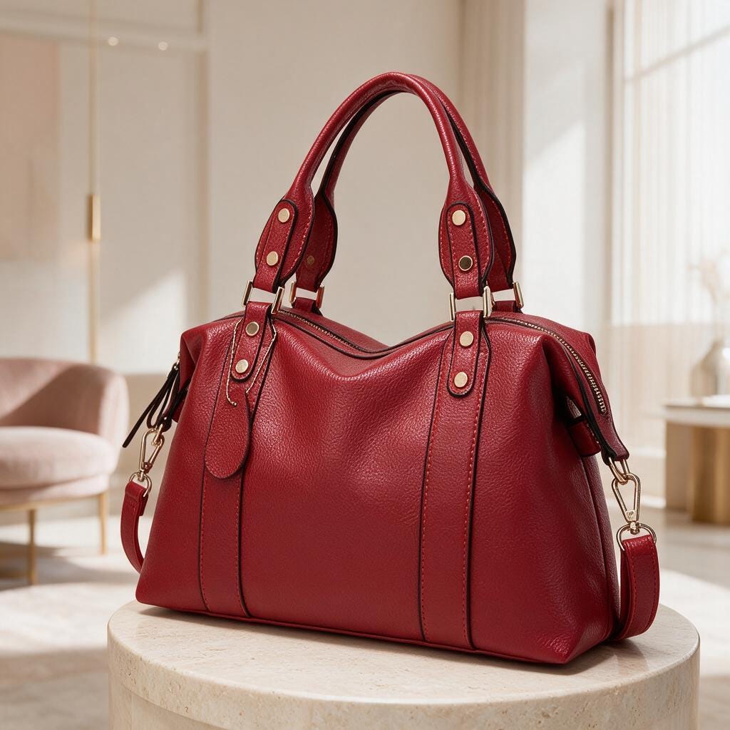 Red Satchel Handbag, Top Handle Shoulder Bag, Structured Red Purse, Crossbody Bag for Women, Elegant Everyday Handbag