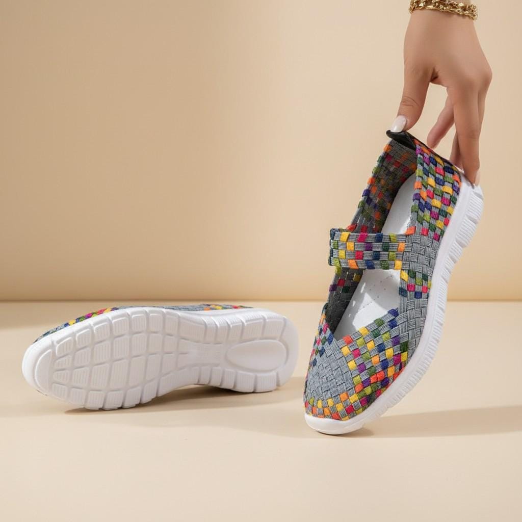 Colorful Woven Slip On Shoes for Women, Geometric Mary Jane Sneakers, Casual Summer Footwear