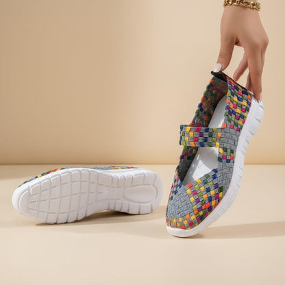 Colorful Woven Slip On Shoes for Women, Geometric Mary Jane Sneakers, Casual Summer Footwear
