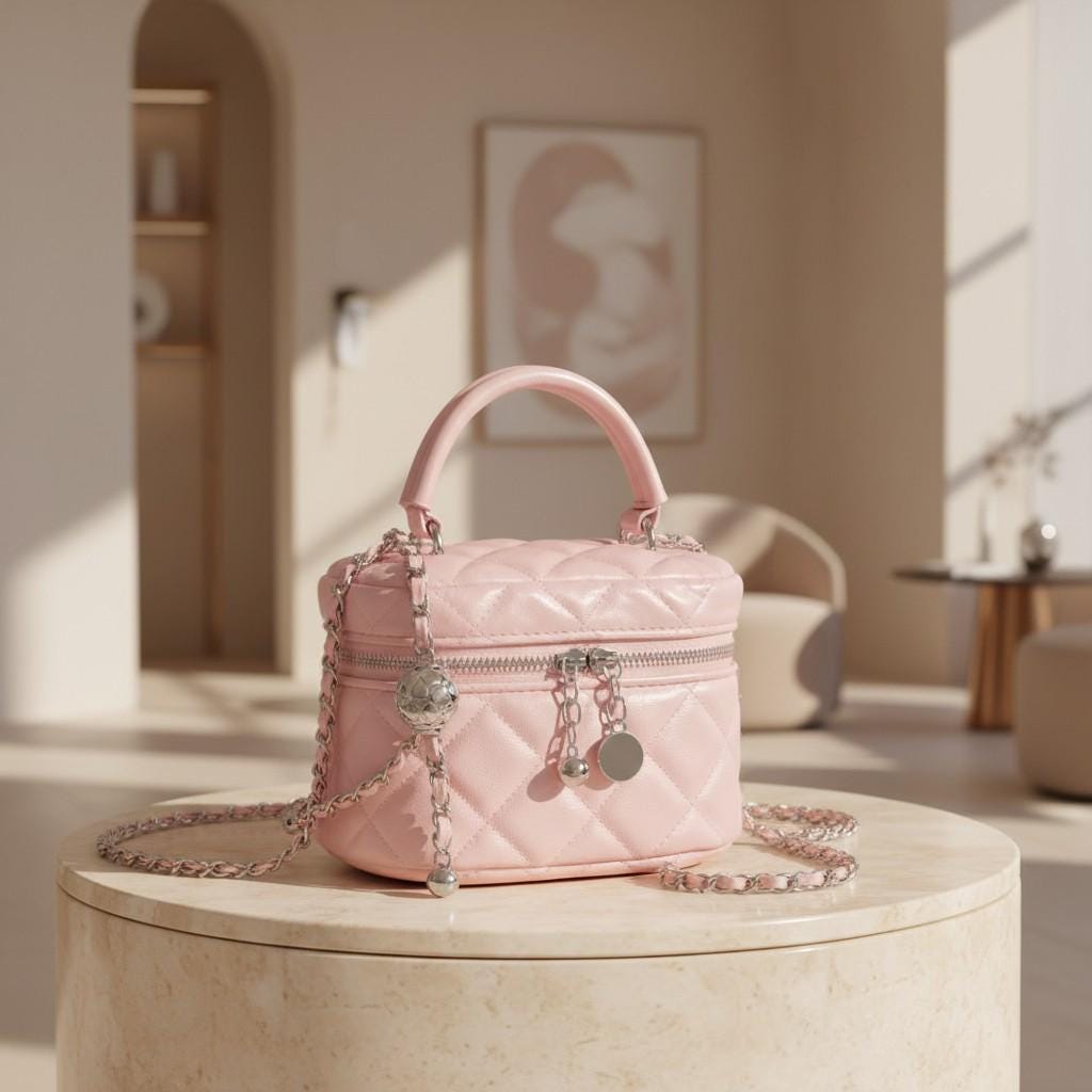Pink Quilted Mini Bag, Pastel Pink Crossbody Purse, Chain Shoulder Bag, Top Handle Handbag, Cute Y2K Purse, Heart Charm Bag