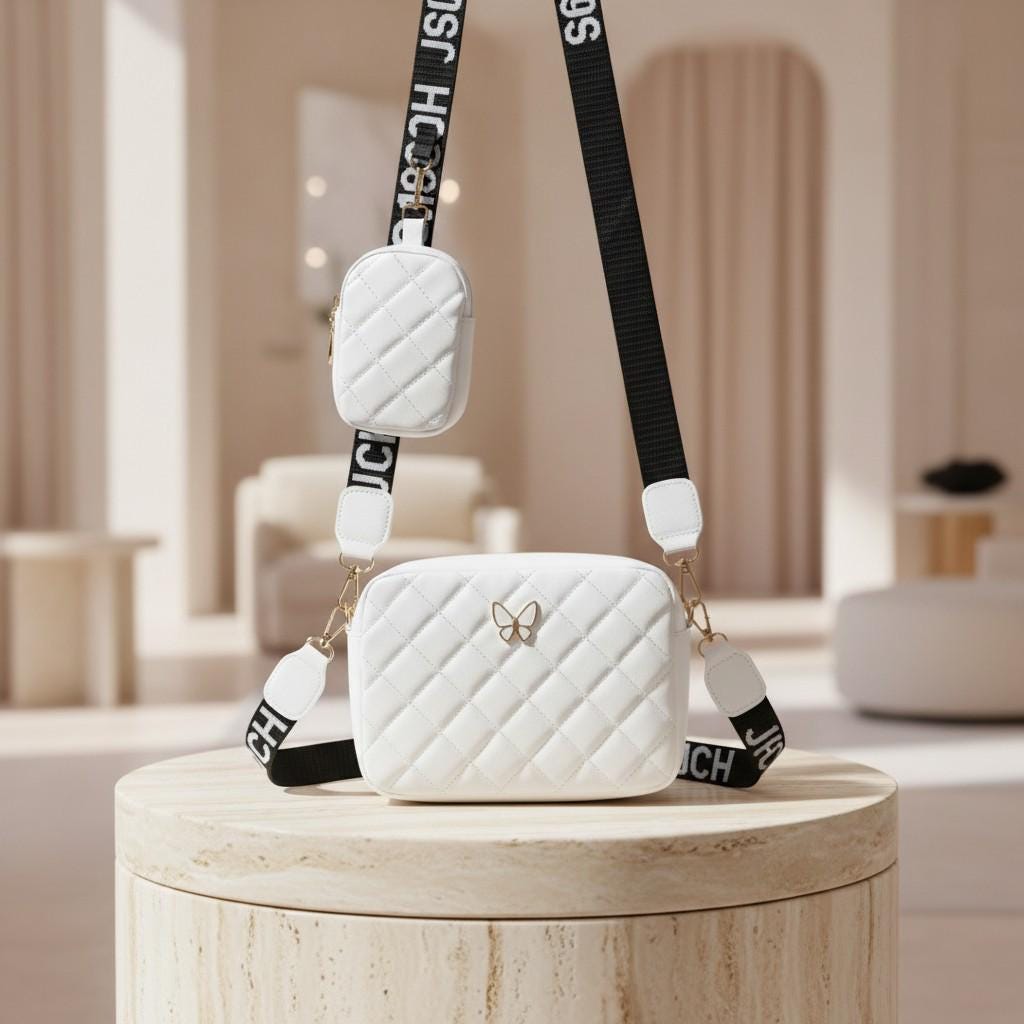 White Quilted Crossbody Bag for Women, Mini Shoulder Purse with Adjustable Strap, Small Everyday Handbag