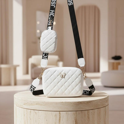 White Quilted Crossbody Bag for Women, Mini Shoulder Purse with Adjustable Strap, Small Everyday Handbag