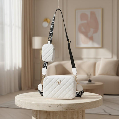 White Quilted Crossbody Bag for Women, Mini Shoulder Purse with Adjustable Strap, Small Everyday Handbag