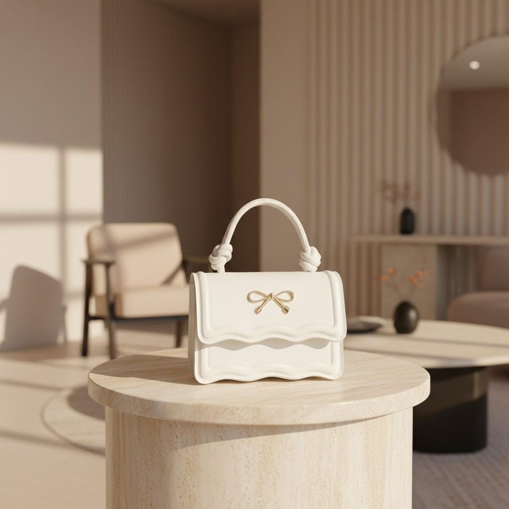 White Bow Handbag, Coquette Top Handle Bag, Kawaii Shoulder Purse, Y2K Mini Bag