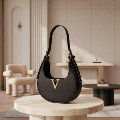Black Hobo Shoulder Bag for Women, Minimalist Crescent Purse, Small Black Handbag, Elegant Everyday Bag