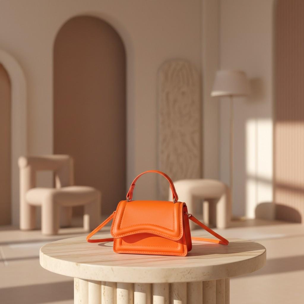 Orange Mini Crossbody Bag, Women's Shoulder Purse, Small Top Handle Handbag, Structured Flap Bag, Cute Orange Purse