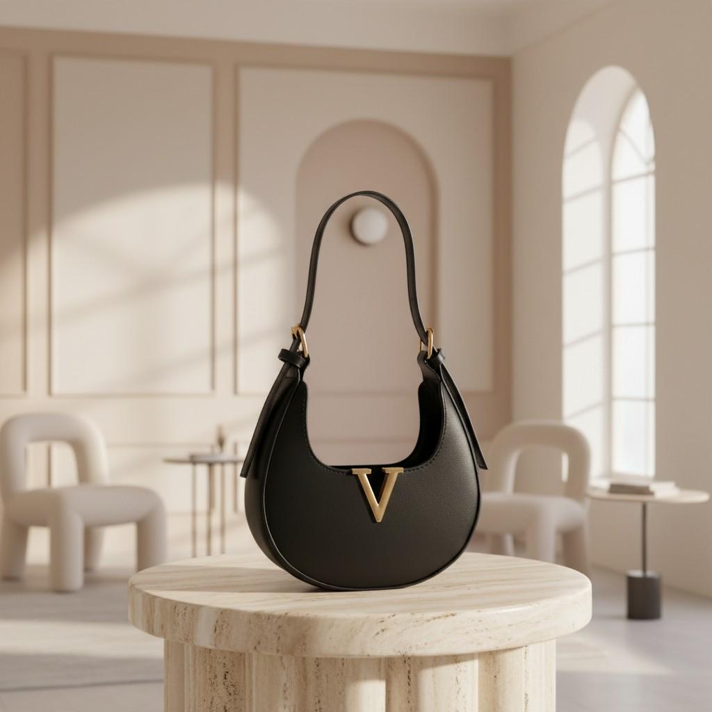 Black Hobo Shoulder Bag for Women, Minimalist Crescent Purse, Small Black Handbag, Elegant Everyday Bag