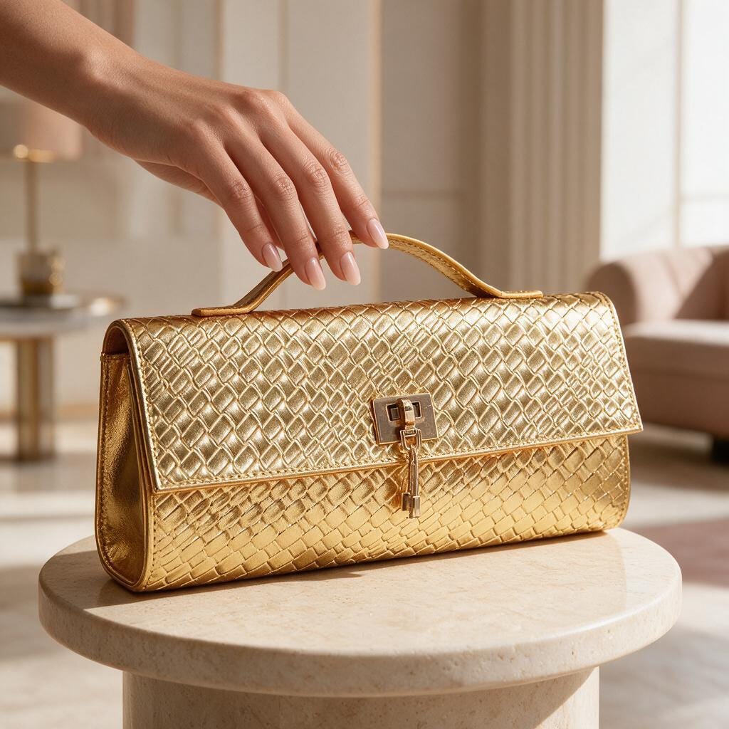 Gold Woven Clutch Bag, Metallic Evening Purse, Textured Handbag, Gold Formal Bag, Structured Top Handle Clutch