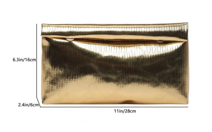 Metallic Gold Pleated Clutch Bag, Textured Envelope Purse, Gold Evening Bag, Foldover Party Clutch, Elegant Wedding Guest Purse