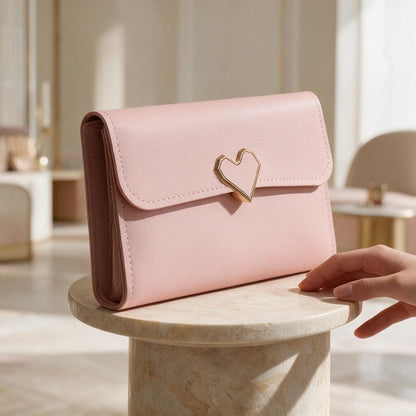 Pink Heart Clasp Wallet, Long Womens Wallet, Elegant Flap Purse