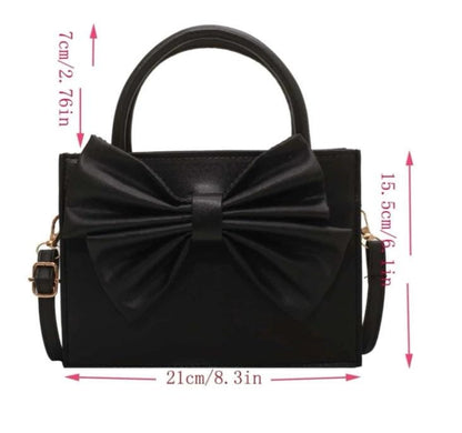 Black Bow Handbag, Structured Top Handle Purse, Large Bow Shoulder Bag, Elegant Womens Handbag, Feminine Crossbody Purse