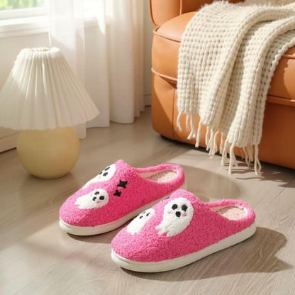 Ghost Slippers, Pink Fuzzy House Shoes, Cute Halloween Slippers