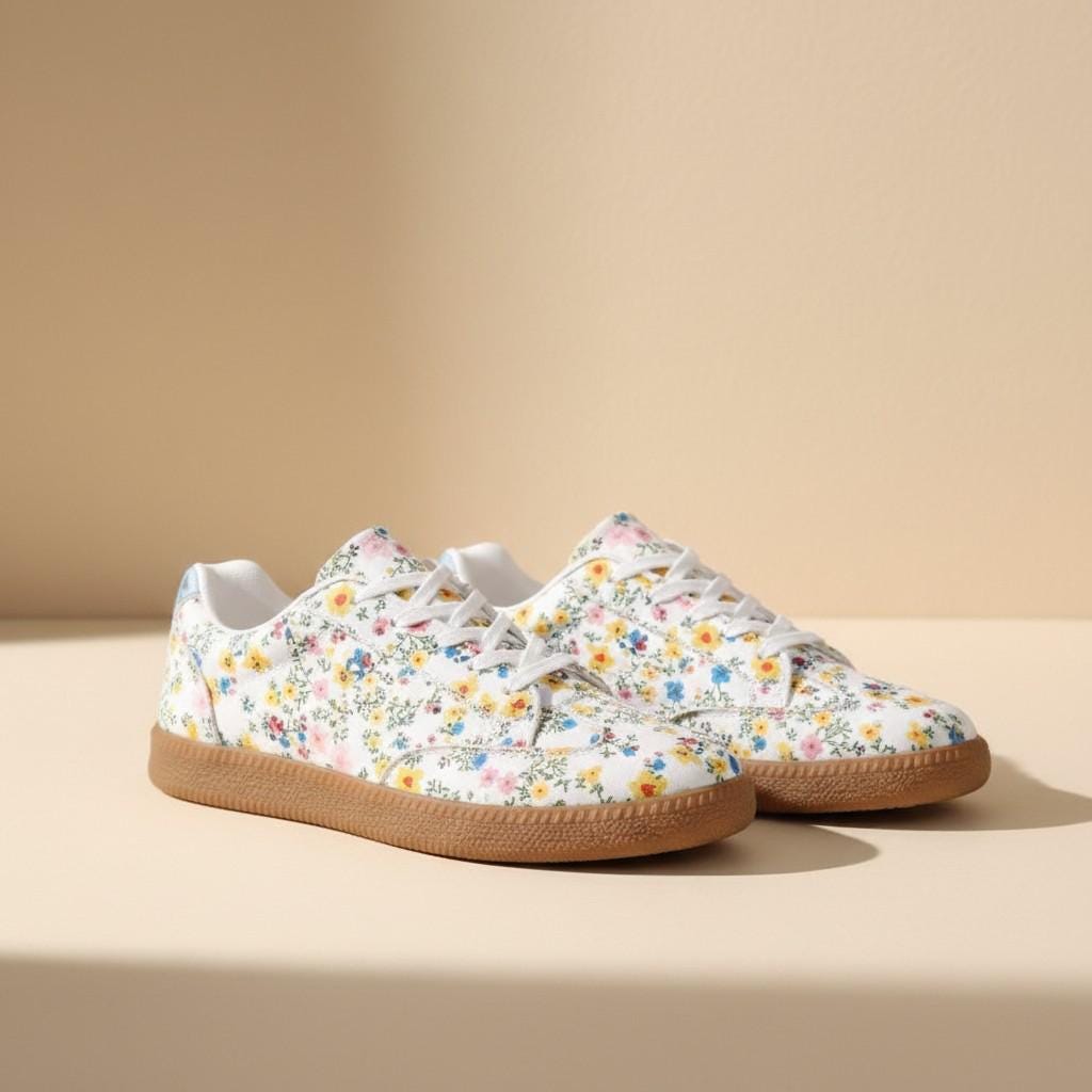 Floral Sneakers for Women, Wildflower Canvas Shoes, Colorful Low Top Casual Sneakers