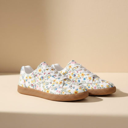 Floral Sneakers for Women, Wildflower Canvas Shoes, Colorful Low Top Casual Sneakers