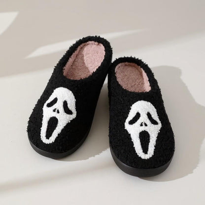 Black Horror Slippers, Ghost Face House Shoes, Cozy Halloween Indoor Slippers