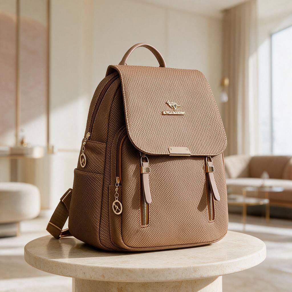 Brown Women's Backpack, Tan Flap Backpack, Chic Everyday Daypack, Small Casual Backpack, Structured City Bag, Travel Purse