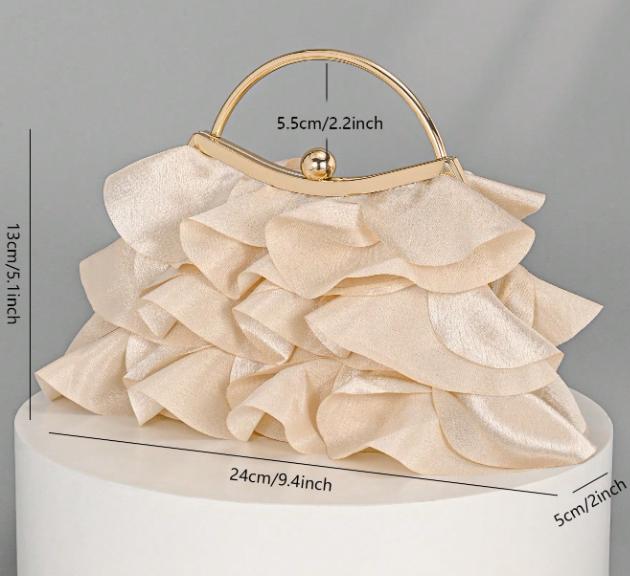 Cream Ruffle Clutch, Champagne Evening Bag, Ivory Top Handle Purse, Elegant Wedding Guest Bag, Romantic Statement Handbag
