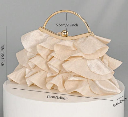 Cream Ruffle Clutch, Champagne Evening Bag, Ivory Top Handle Purse, Elegant Wedding Guest Bag, Romantic Statement Handbag