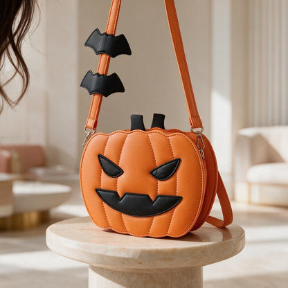 Halloween Pumpkin Crossbody Bag, Jack O Lantern Purse, Orange Pumpkin Handbag, Spooky Shoulder Bag, Halloween Gift