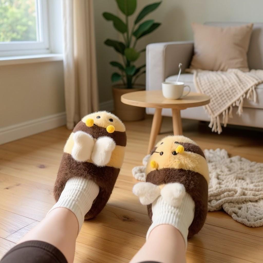 Hedgehog Slippers, Cute Fuzzy House Shoes, Plush Animal Slippers, Cozy Indoor Footwear