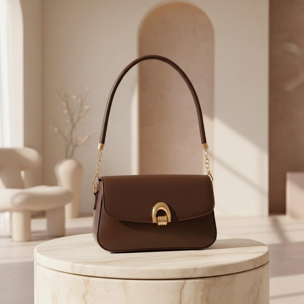 Brown Flap Shoulder Bag, Structured Handbag, Gold Clasp Purse, Top Handle Bag