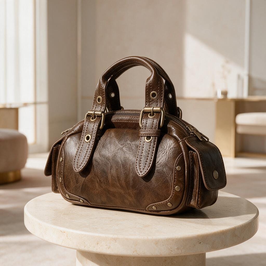 Vintage Brown Handbag, Distressed Bowling Bag, Retro Satchel Purse, Structured Top Handle Bag, Brown Womens Handbag