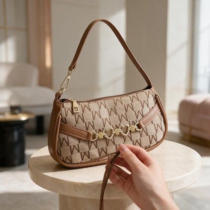 Brown Monogram Shoulder Bag, Y2K Baguette Purse, Vintage Inspired Handbag, Cute Everyday Bag