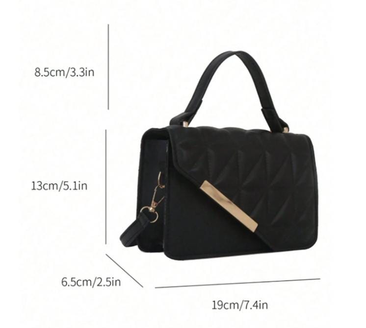 Black Quilted Handbag, Padded Top Handle Purse, Elegant Flap Shoulder Bag, Minimalist Crossbody Bag, Womens Evening Purse