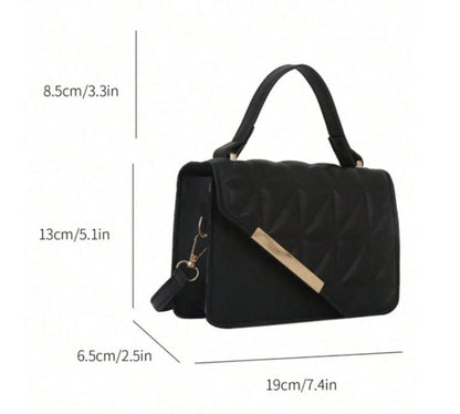Black Quilted Handbag, Padded Top Handle Purse, Elegant Flap Shoulder Bag, Minimalist Crossbody Bag, Womens Evening Purse