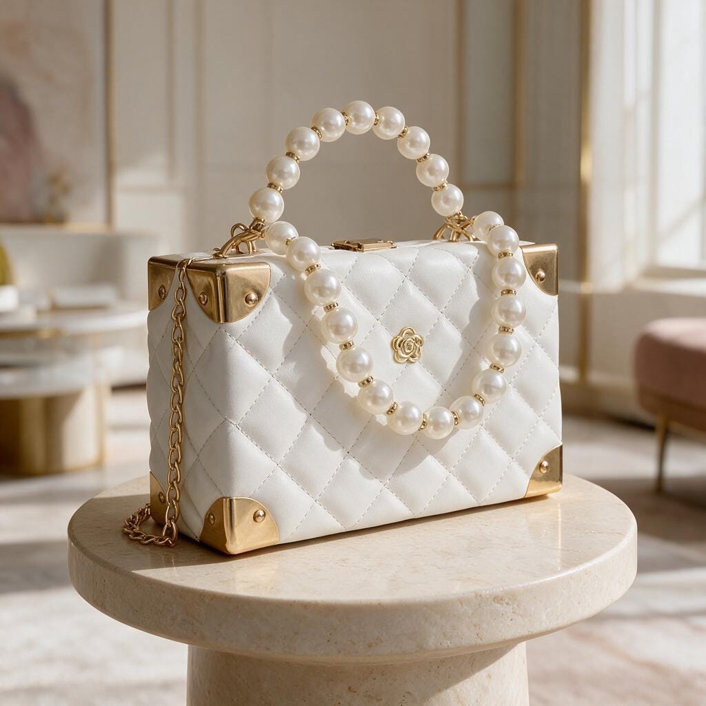White Pearl Handle Bag, Quilted Shoulder Purse, Elegant Chain Strap Handbag, Ivory Evening Bag, Womens Flap Purse